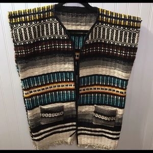 Vintage Mexican Blanket Serape Vest Fringe